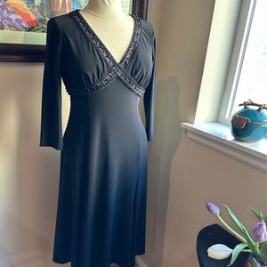 Black Jersey Beaded Midi Dress by Jones New York Long  Sleeves V-Neck - Sz 4-6